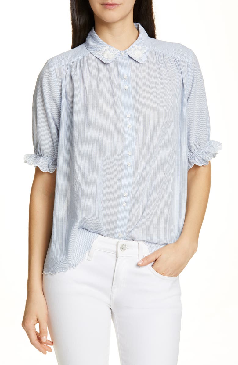 THE GREAT. The Kerchief Embroidered Cotton Top, Main, color, 