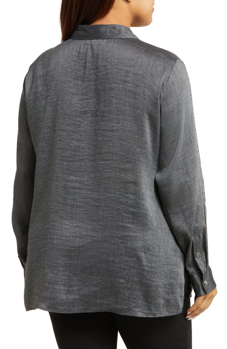 HARSHMAN Drea Stripe Silk & Linen Button-Up Tunic Blouse, Alternate, color, 