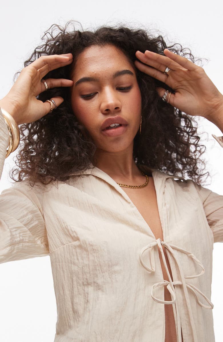 Topshop Crinkle Tie Front Top, Alternate, color,