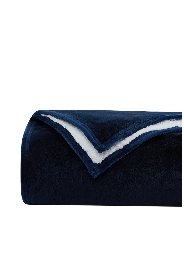 Faux Shearling Fleece Oversized Reversible Blanket, Alternate, color, NAVY BLUE