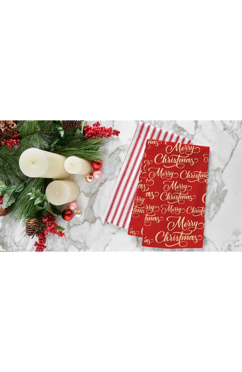 C&F Home Glistening Gold "Merry Christmas" Reindeer 100% Cotton Dishtowel Set of 3, Alternate, color, Red