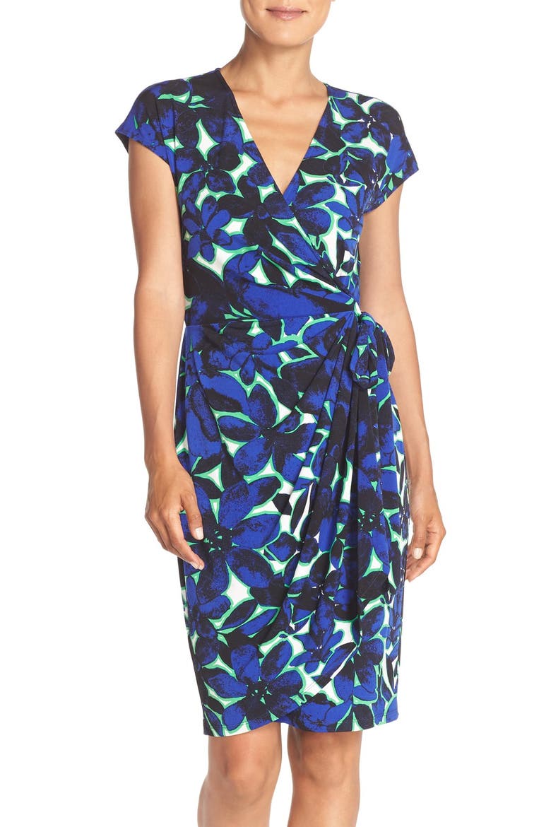 Print Wrap Dress, Main, color, BLUE/ GREEN MULTI