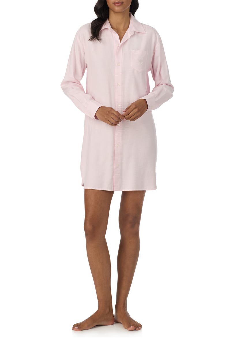 Print Long Sleeve Nightshirt, Alternate, color, PINK PRINT