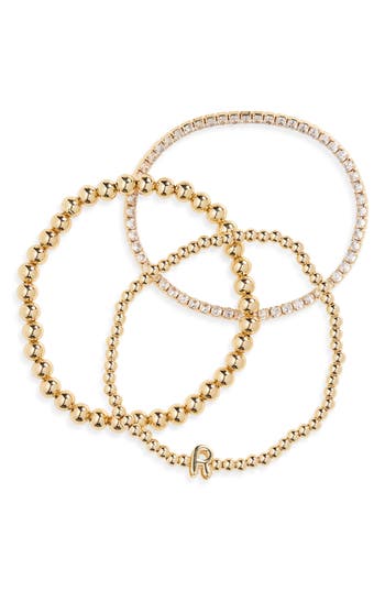Leith 3-pack Initial Bead Bracelet In R- Clear- Gold