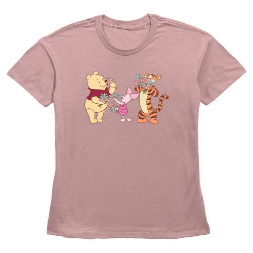 Winnie The Pooh Stop And Smell The Flowers  Graphic T-shirt In Pink