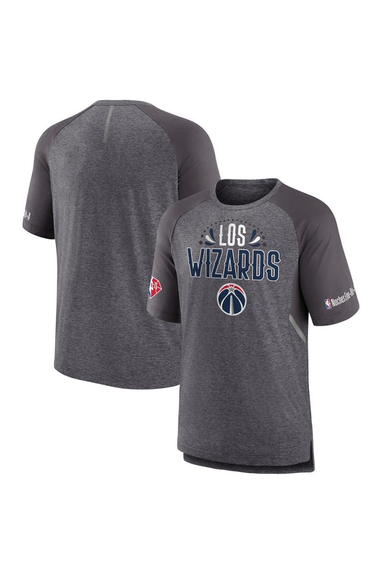 Men's Fanatics Branded Heathered Gray Washington Wizards 2022 Noches Ene-Be-A Core Shooting Raglan T-Shirt, Main, color, Heather Gray