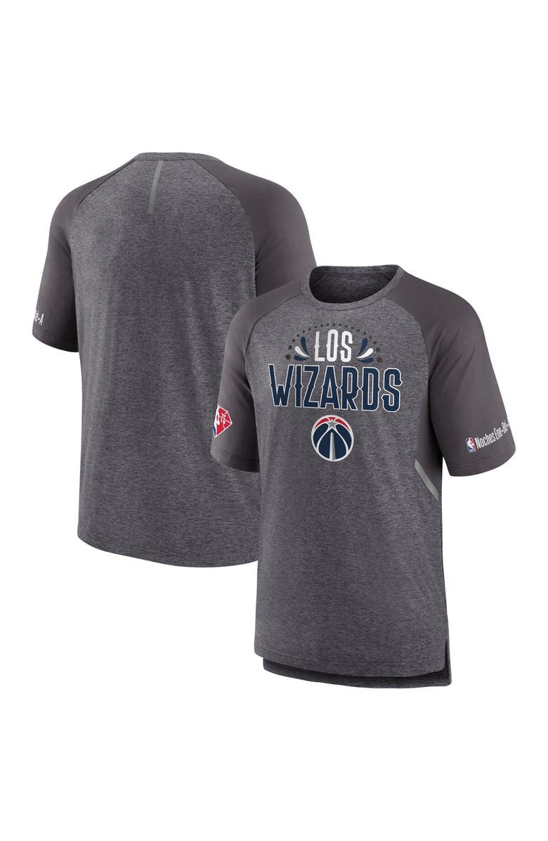 FANATICS Men's Fanatics Branded Heathered Gray Washington Wizards 2022 Noches Ene-Be-A Core Shooting Raglan T-Shirt, Main, color, Heather Gray