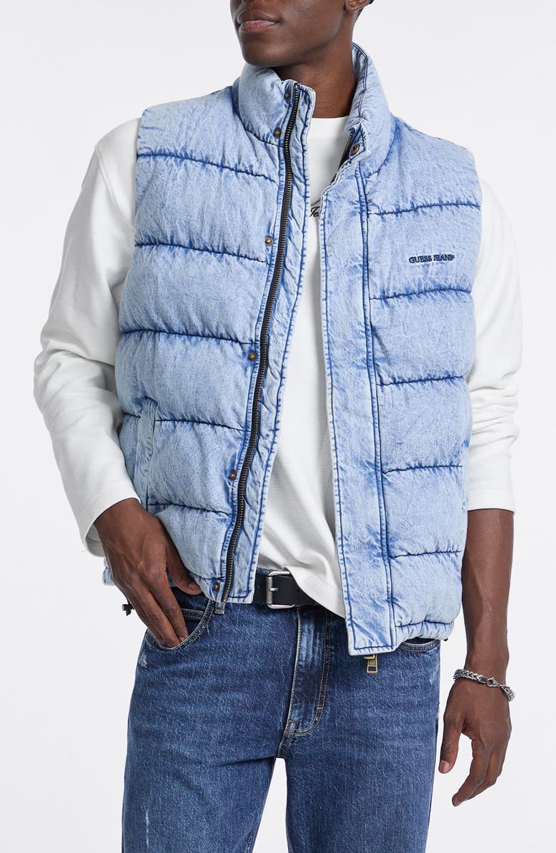 GUESS JEANS Denim Quilted Puffer Vest, Main, color,
