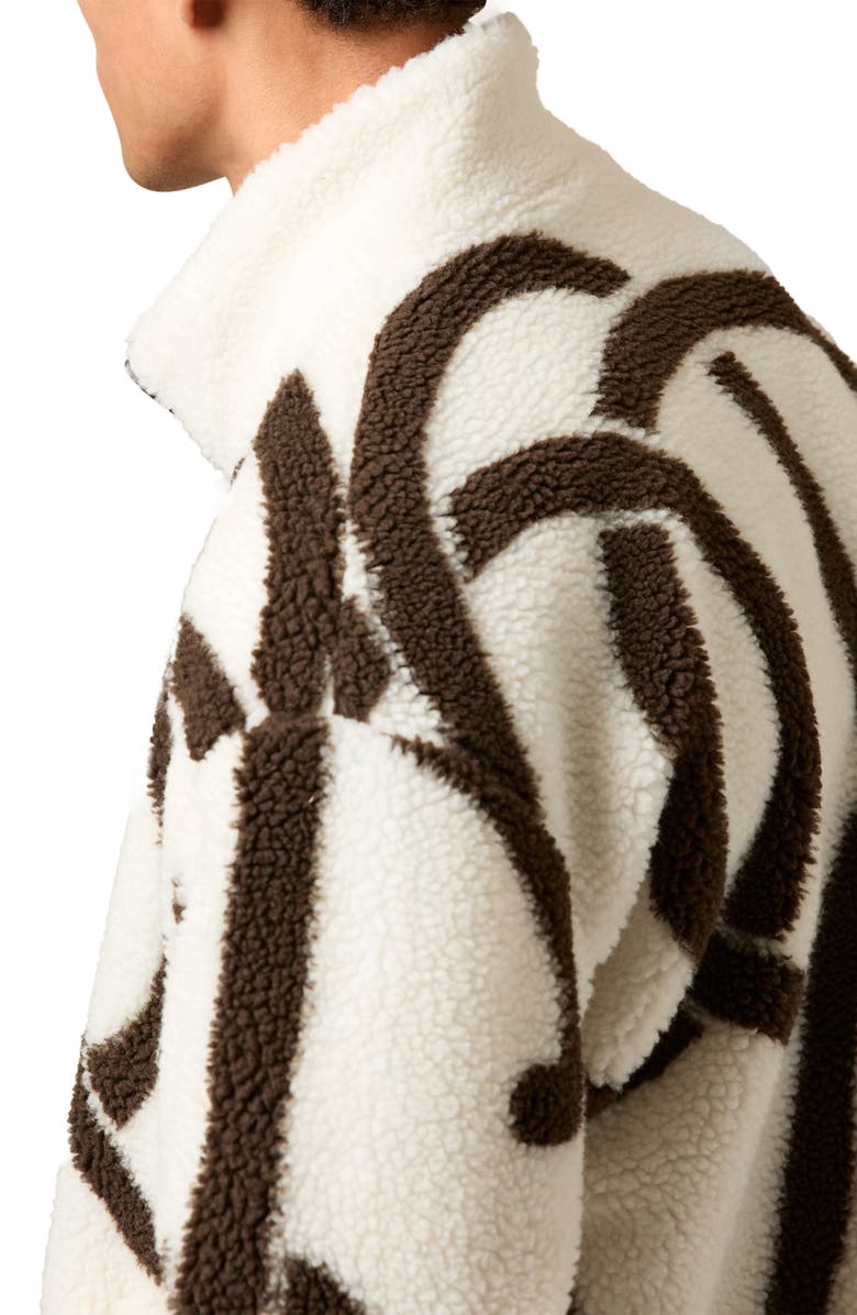 Reiss Kidd Logo Print High Pile Fleece Jacket, Alternate, color, White/ Brown