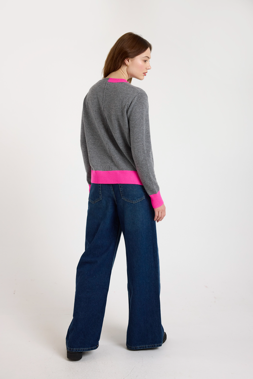 Brodie Pure Cashmere Colour Pop Maya Crew Neck Jumper In Gray