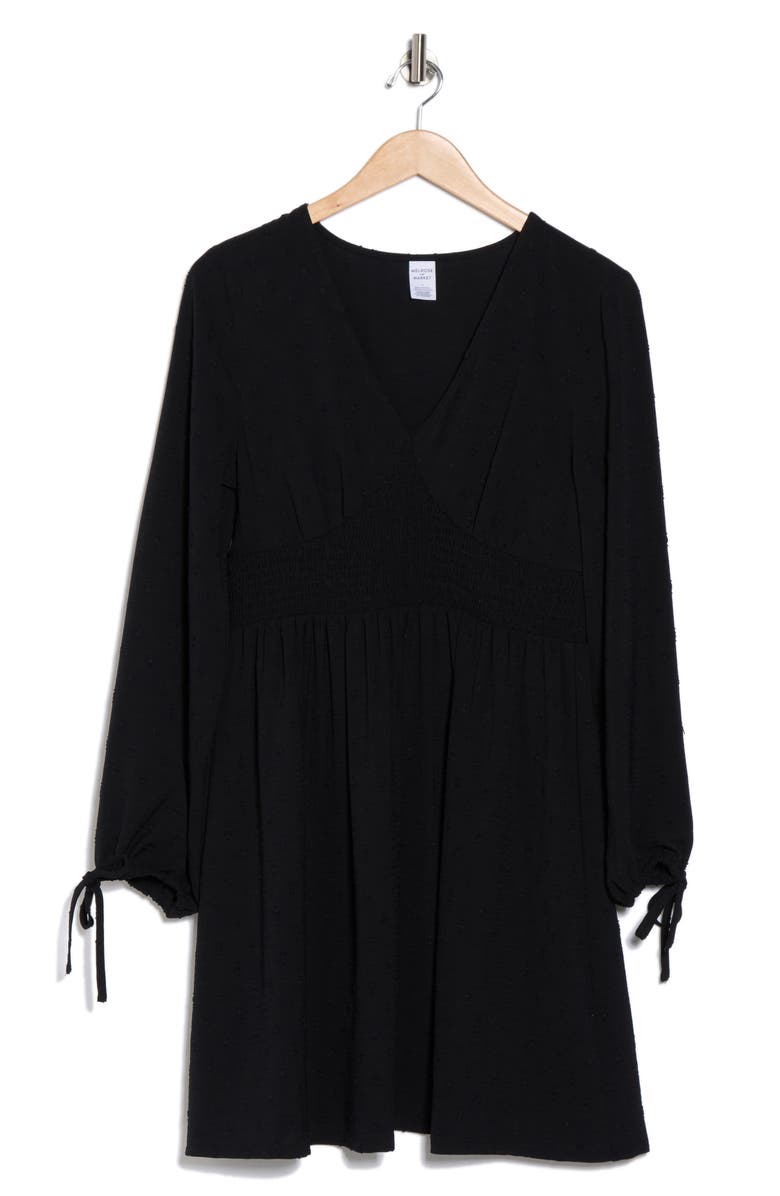 Melrose and Market Smocked Waist Long Sleeve Minidress, Alternate, color, Black