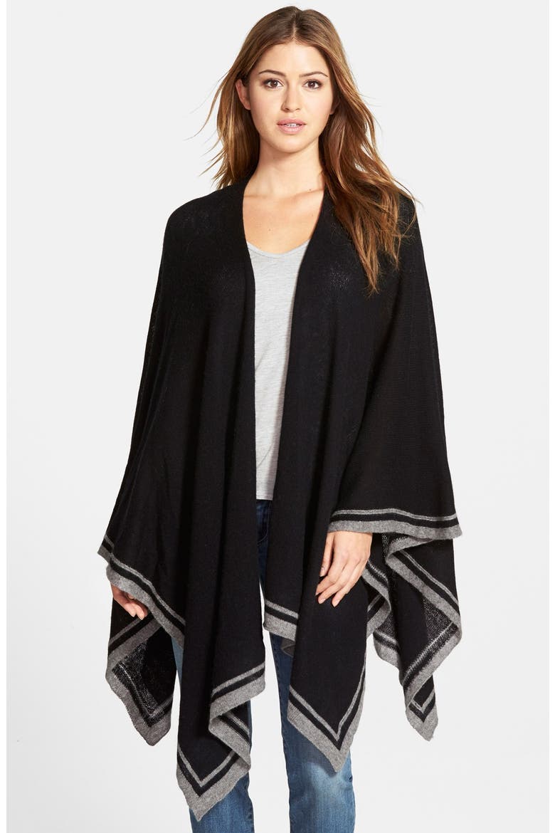 Stripe Border Wool & Cashmere Cape, Main, color, BLACK COMBO