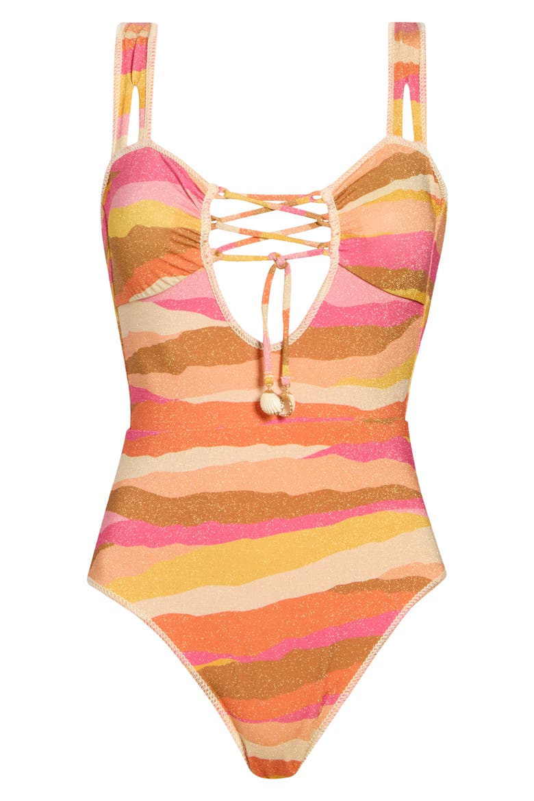Canyon Sunset Corset One-Piece Swimsuit, Alternate, color, MULTI/ CORAL (MCO)