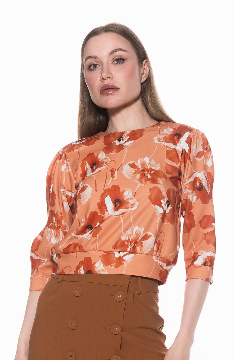 Alexia Admor Bebe Three-Quarter Sleeve Sweatshirt, Alternate, color, Beige Floral