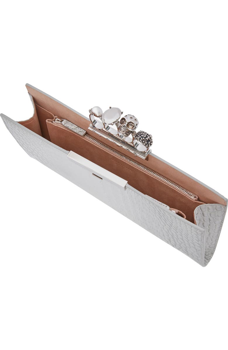 McQueen Jewelled Four-Ring Flat Pouch Ombré Croc Embossed Leather Clutch, Alternate, color,