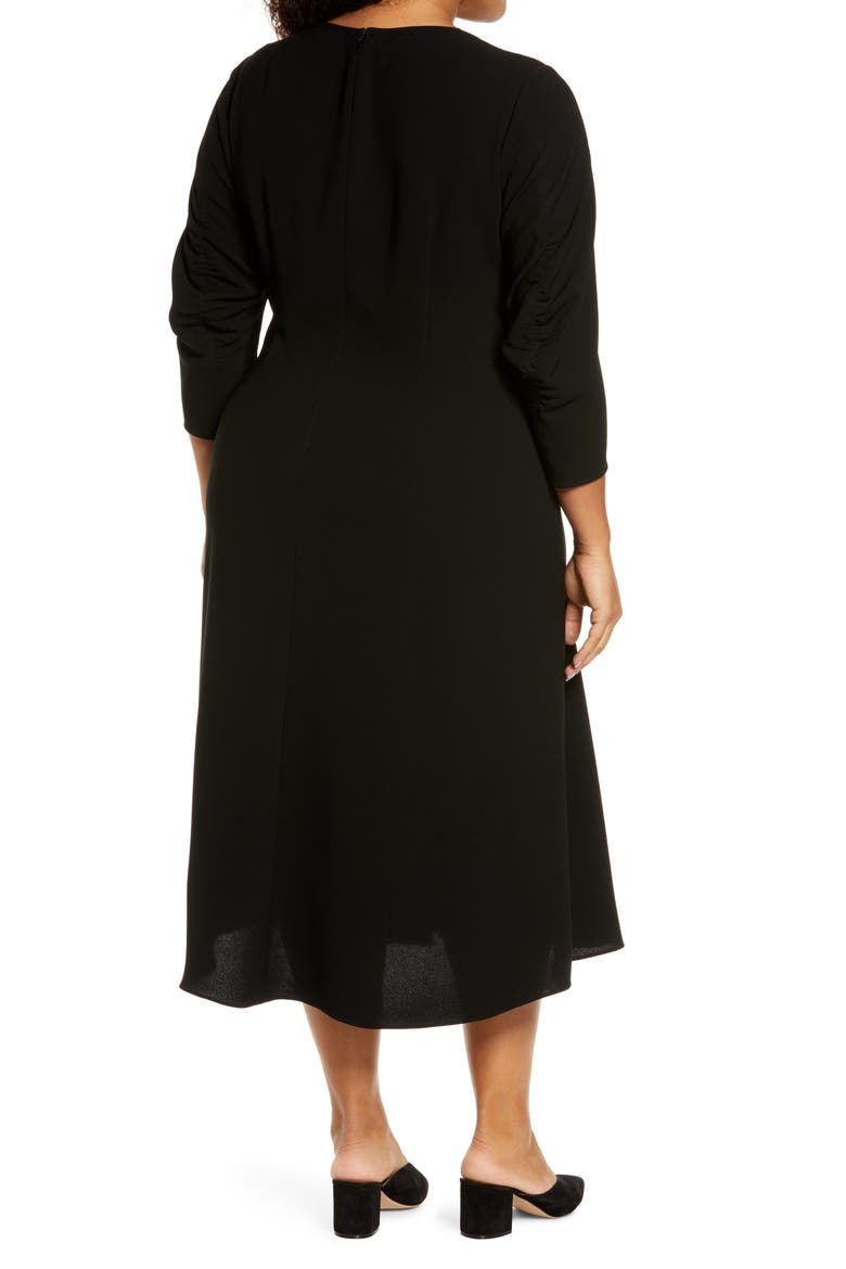 Collina Ruched Long Sleeve Midi Dress, Alternate, color, BLACK