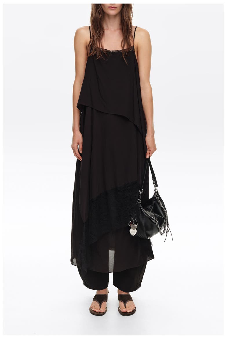 Flowing Layered Midi Dress, Alternate, color, WASHED BLACK