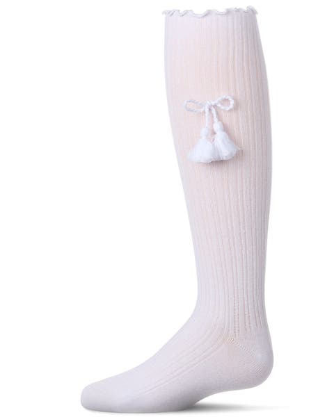 Tassle-Bow-Trimmed Lettuce Edge Knee High Sock