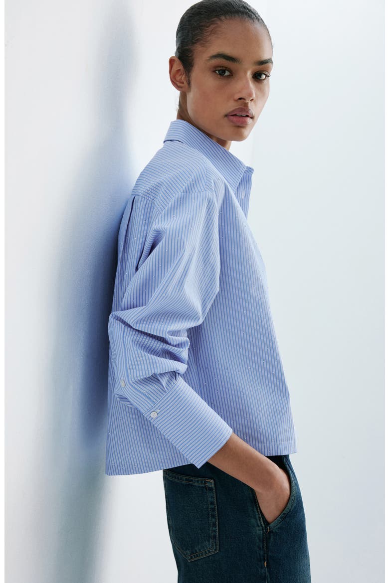 Rhinestone Stripe Button-Up Shirt, Alternate, color, SKY BLUE
