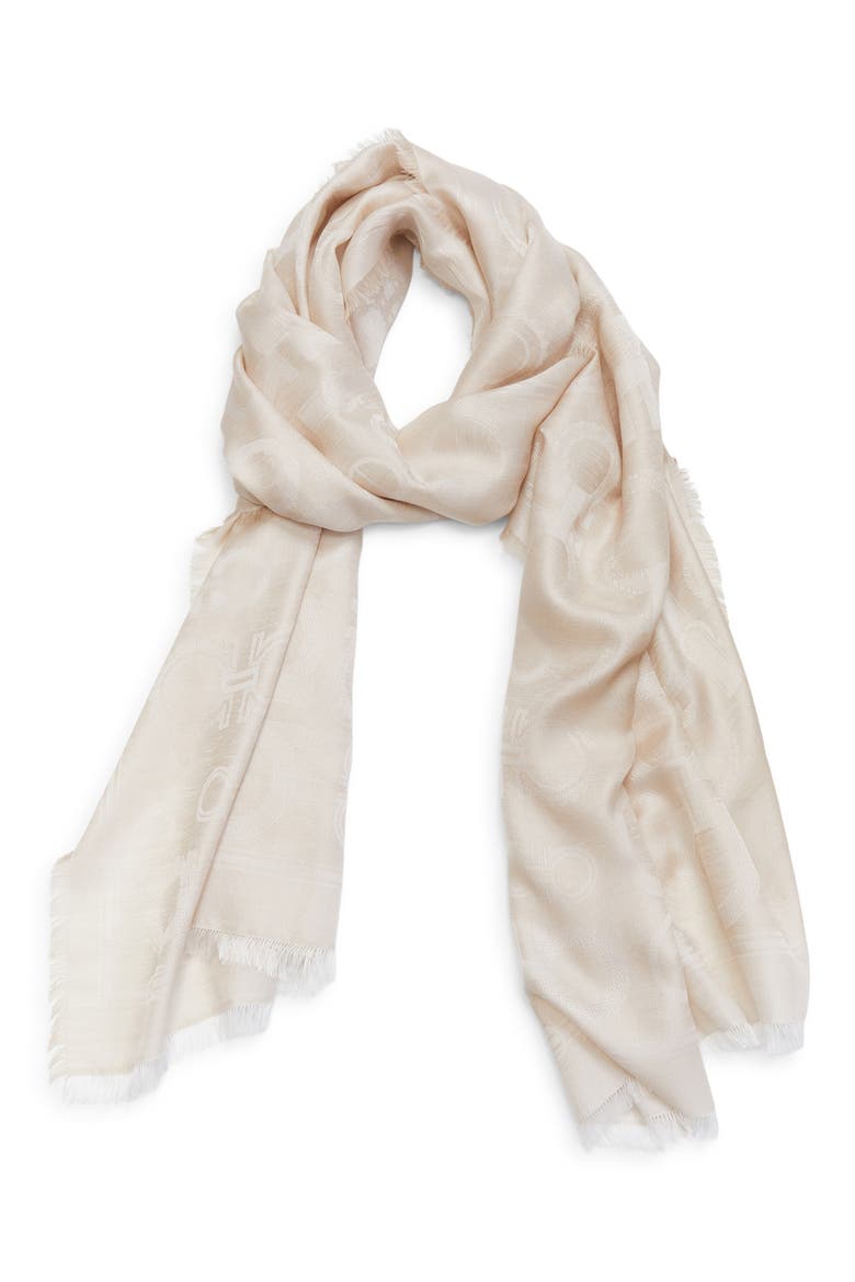 Gancini Silk & Cashmere Fringe Scarf, Alternate, color, NATURALE