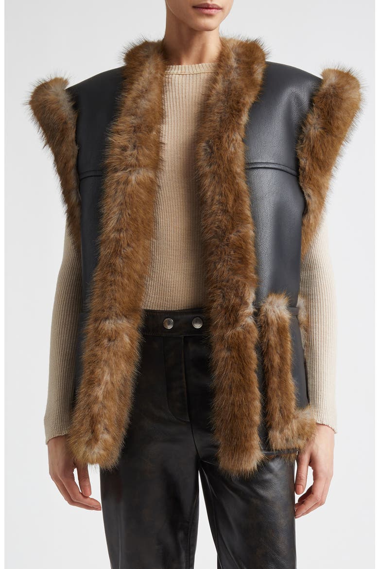 Cassia Reversible Faux Leather & Faur Fur Vest, Main, color, BLACK/ BROWN