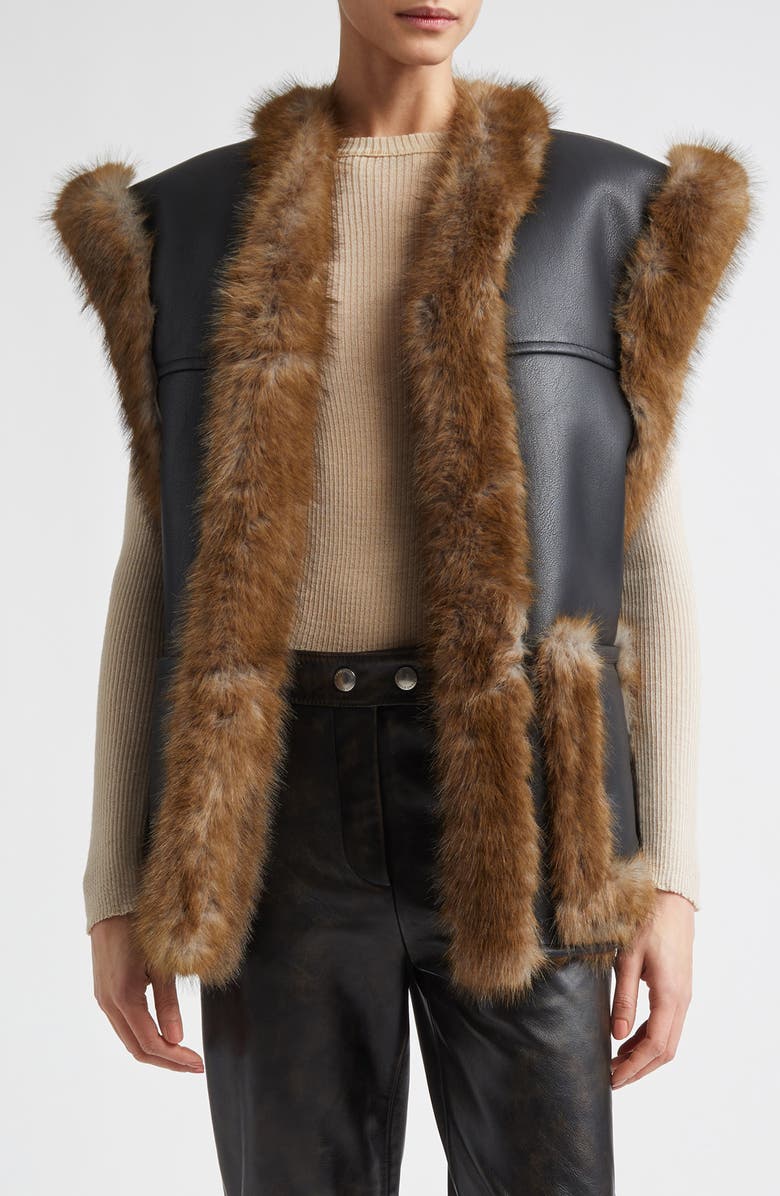 Stand Studio Cassia Reversible Faux Leather 
Faur Fur Vest, Main, color, Black/ Brown