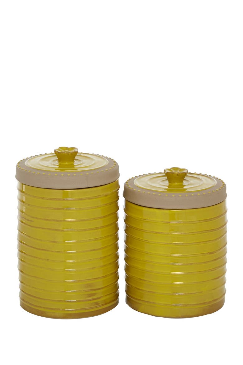 Yellow Ceramic Farmhouse Decorative Jar 2-Piece Set, Main, color, YELLOW