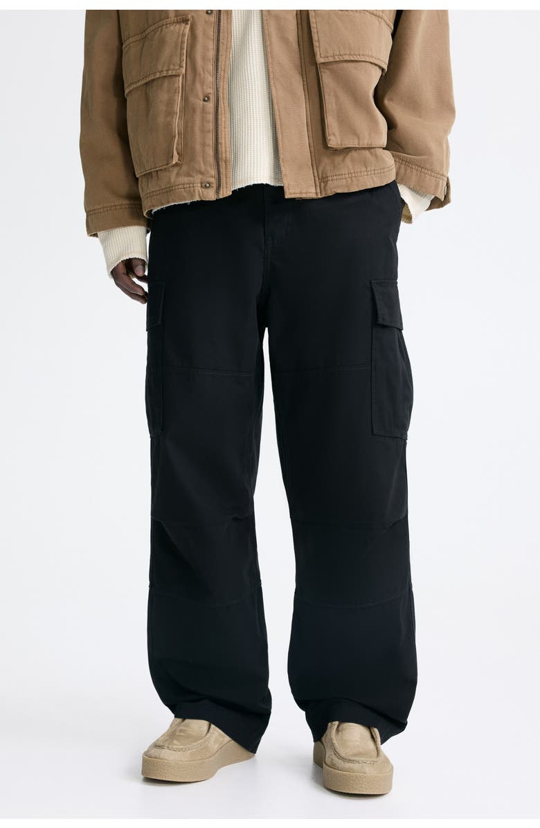 H&M Relaxed Fit Cotton Cargo Trousers, Alternate, color, Black
