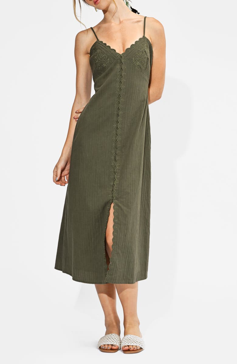 Adelyn Rae Millie Embroidered Midi Slipdress, Alternate, color, Olive