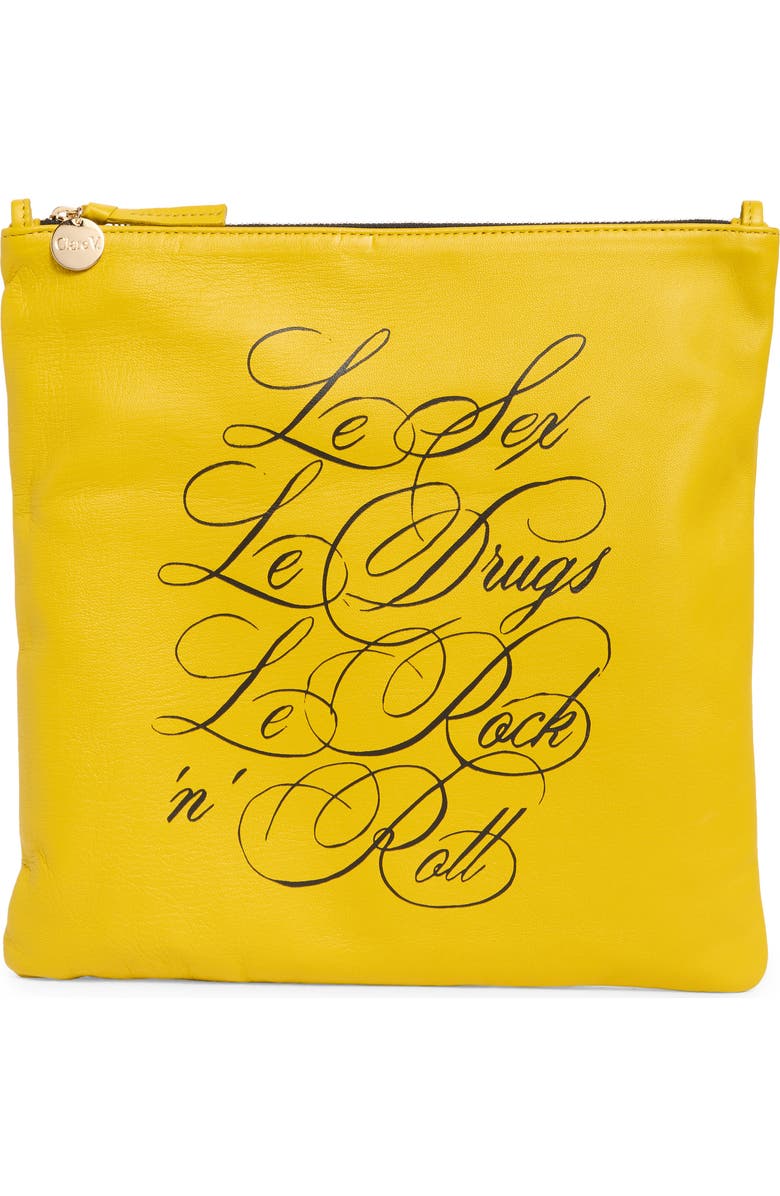 Clare V. Foldover Leather Clutch, Main, color, Sunflower Lete Nappa Black