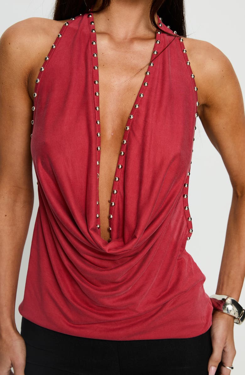 Princess Polly Khoda Studded Cowl Neck Open Back Top, Alternate, color, Burgundy