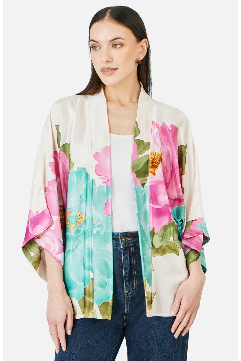 Floral Print Relaxed Jacket, Main, color, White