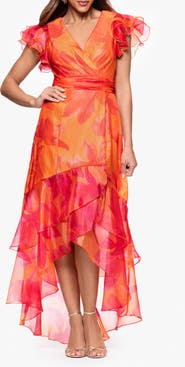 Xscape Evenings Metallic Floral High Low Gown