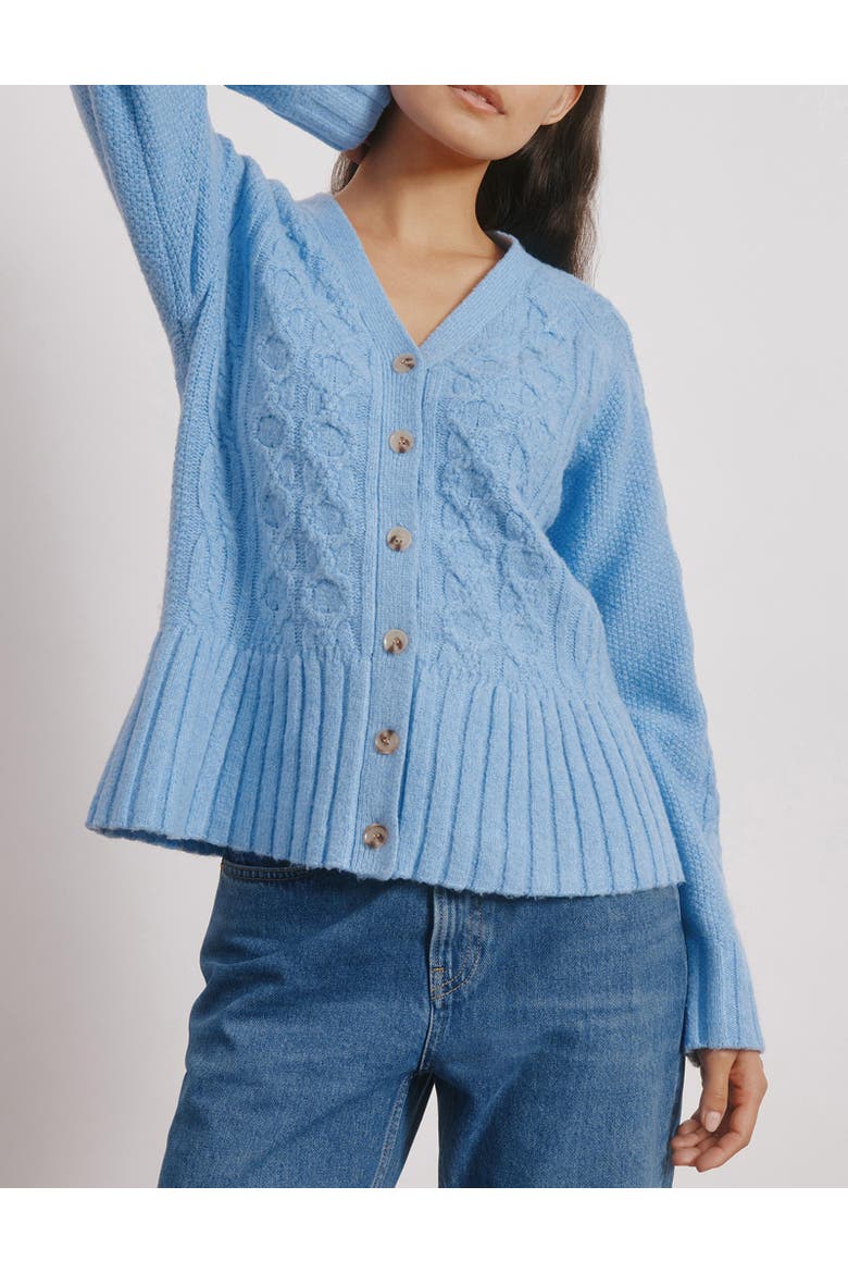 Cable Peplum Cardigan, Alternate, color, Blue