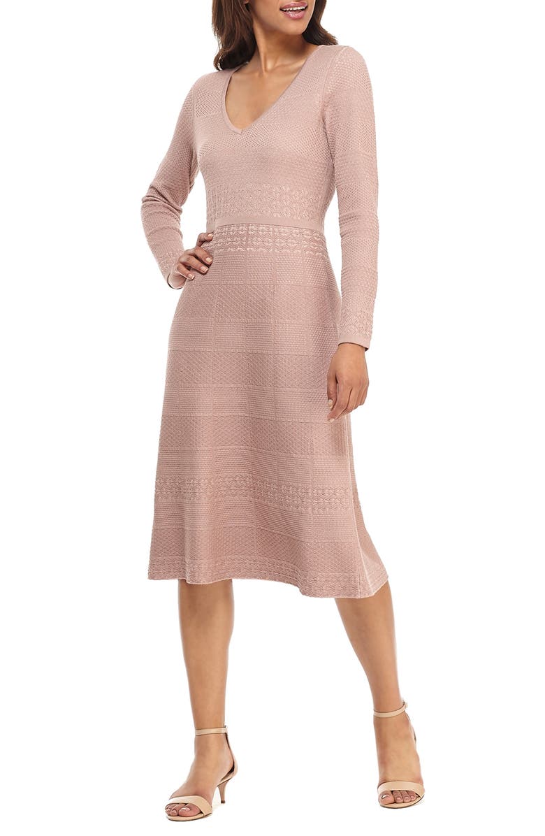 Gal Meets Glam Collection Heidi Mixed Stitch Long Sleeve Sweater Dress, Main, color,