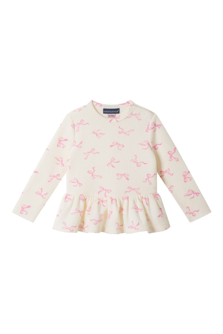 Kids' Bow Print Waffle Knit Top & Pants Set, Alternate, color, WHITE BOWS