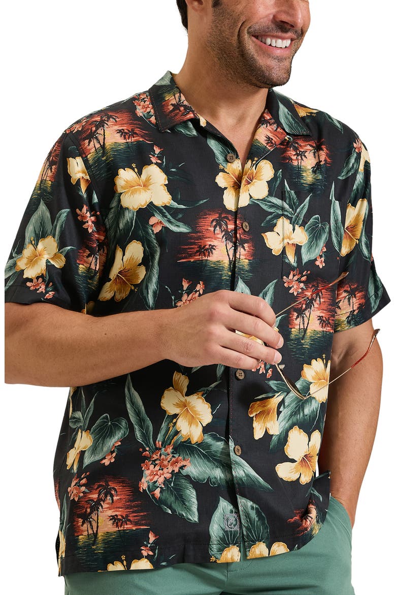 Kua Sunset Silk Camp Shirt, Main, color, DEEP BLOOM