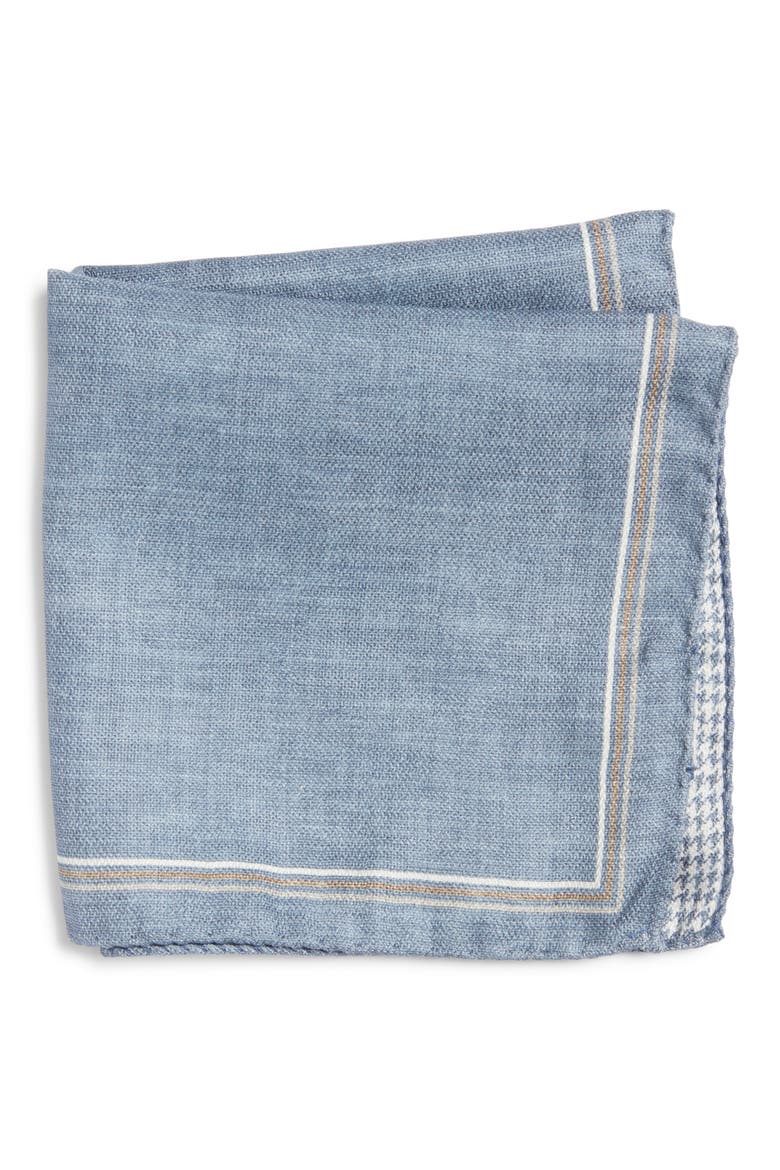 Crestwool Solid & Houndstooth Check Reversible Silk Pocket Square, Main, color, NAVY