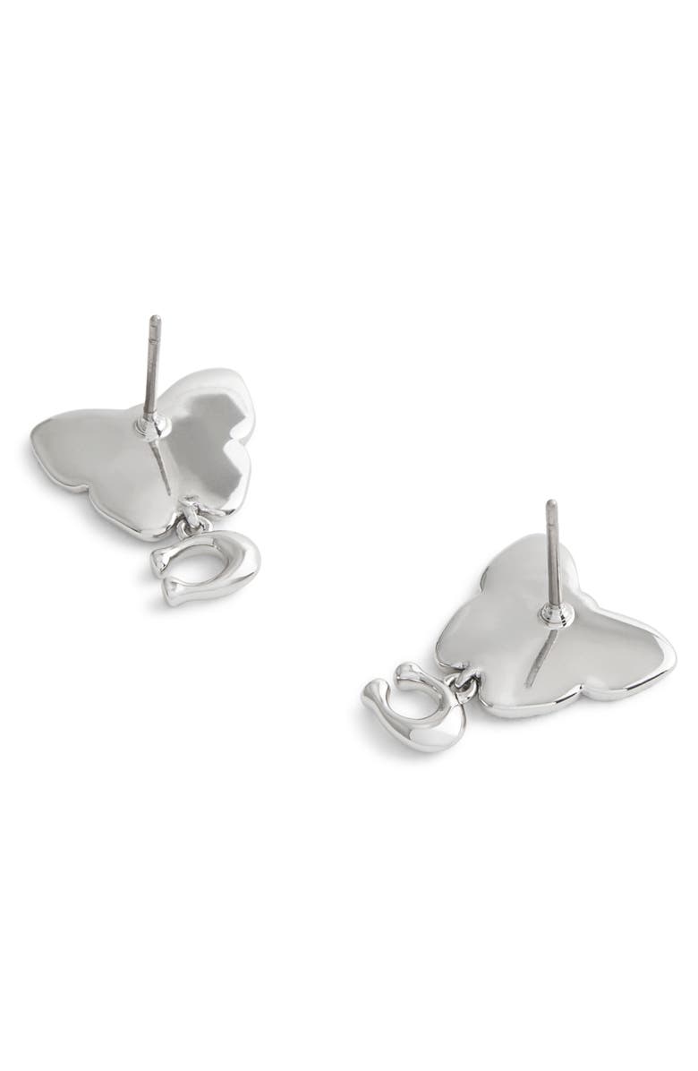 COACH Heritage Butterfly Drop Earrings, Alternate, color, Rhodium
