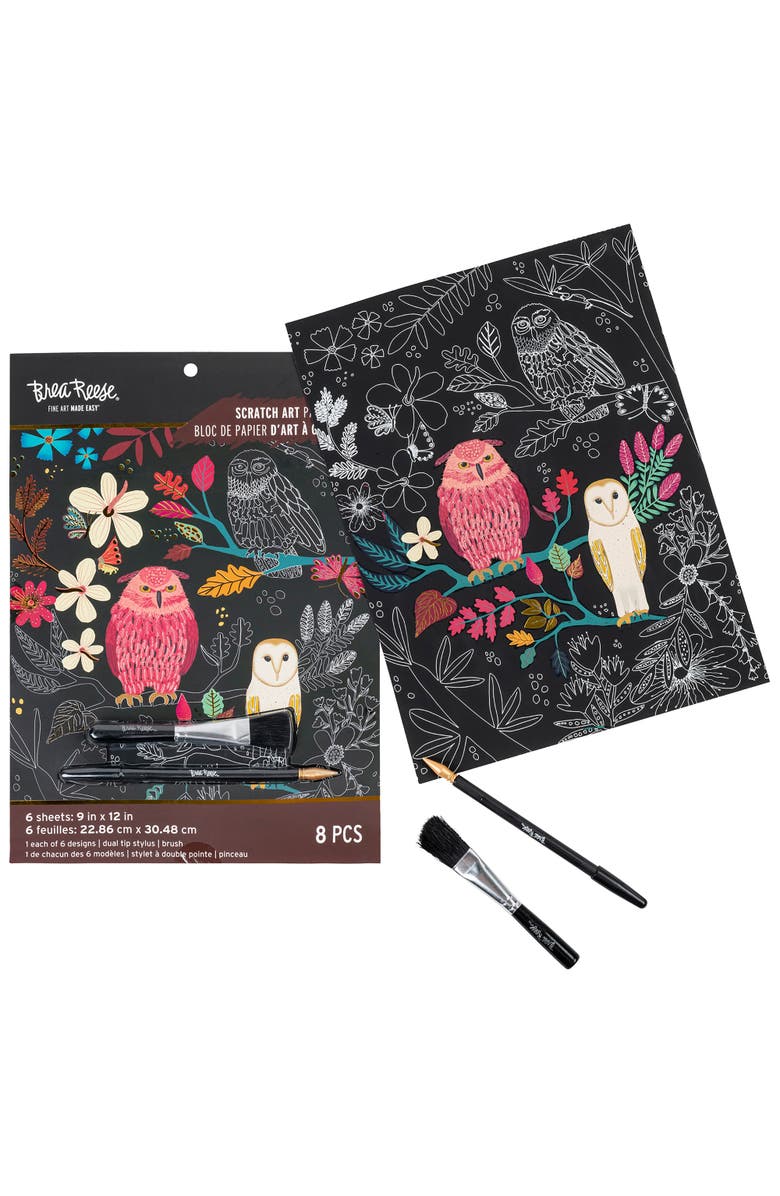 Brea Reese Scratch Art Paper Pad Owl & Moon 6 Designs, Alternate, color,