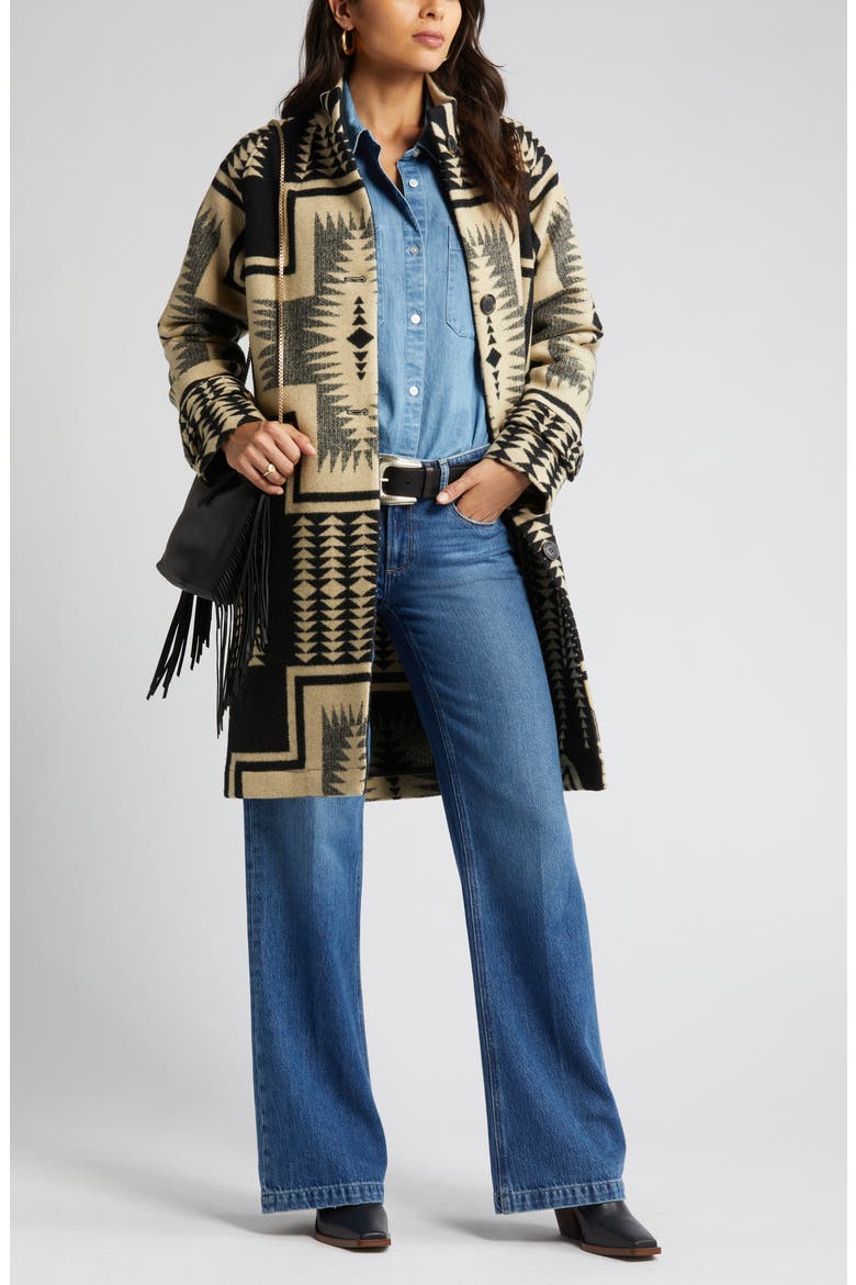 Timberline Jacquard Virgin Wool Blend Coat, Main, color, BLACK/ TAN HARDING