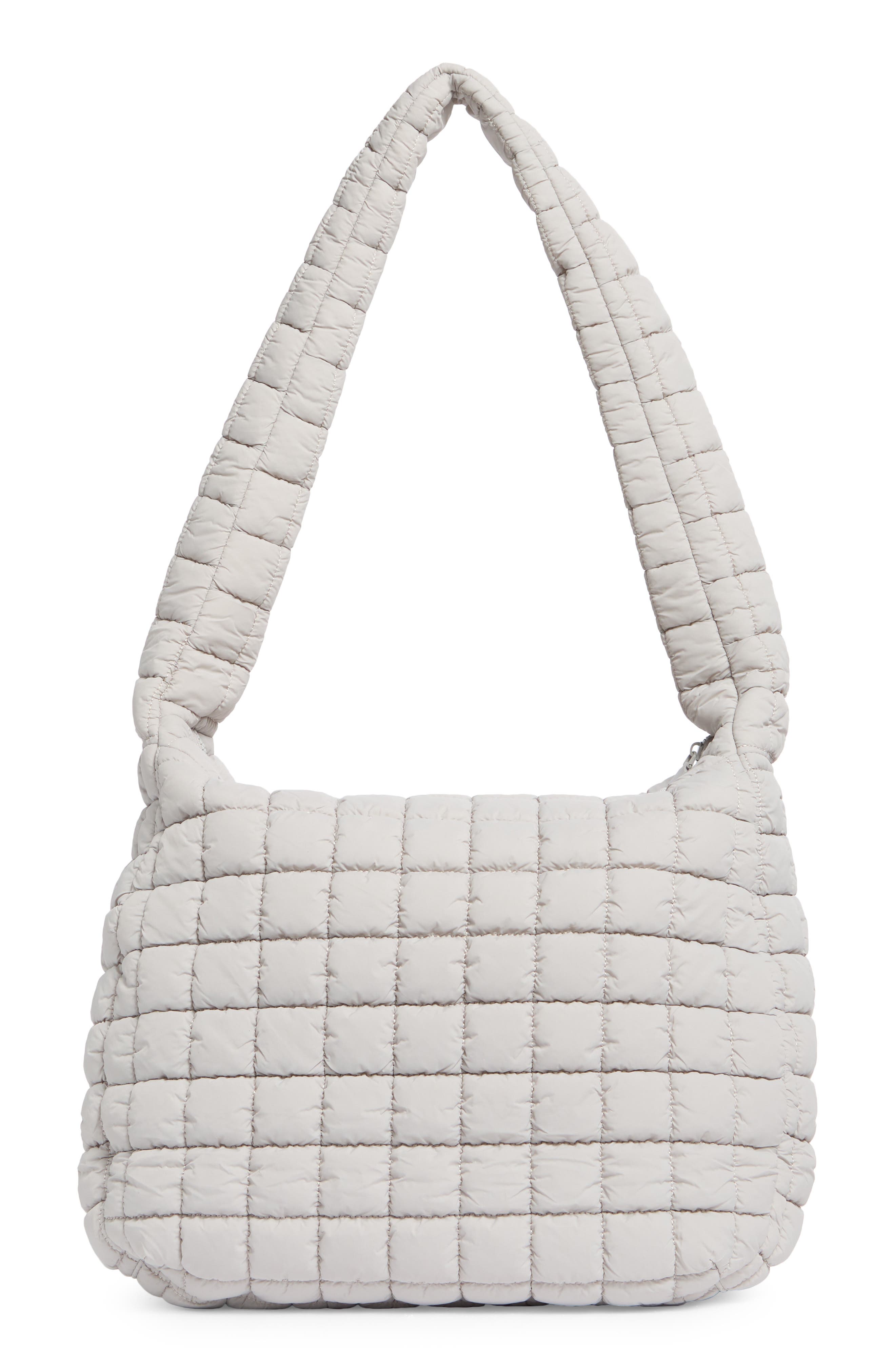 URBAN EXPRESSIONS HANDBAGS Square Quilt Nylon Hobo Bag, Alternate, color, Dove Grey