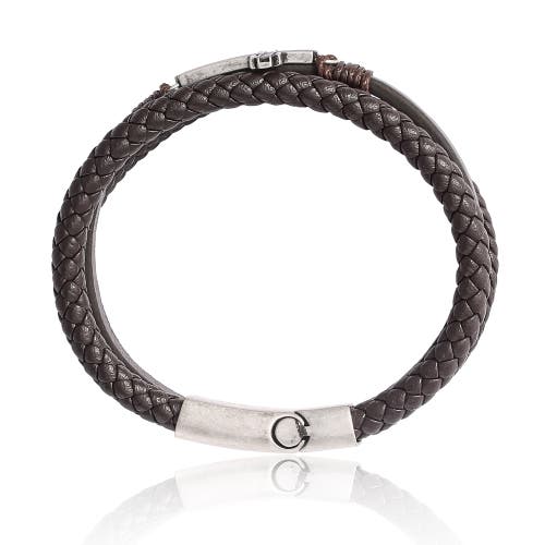 Lucky Brand Braided Leather Bracelet With Cross In Brown