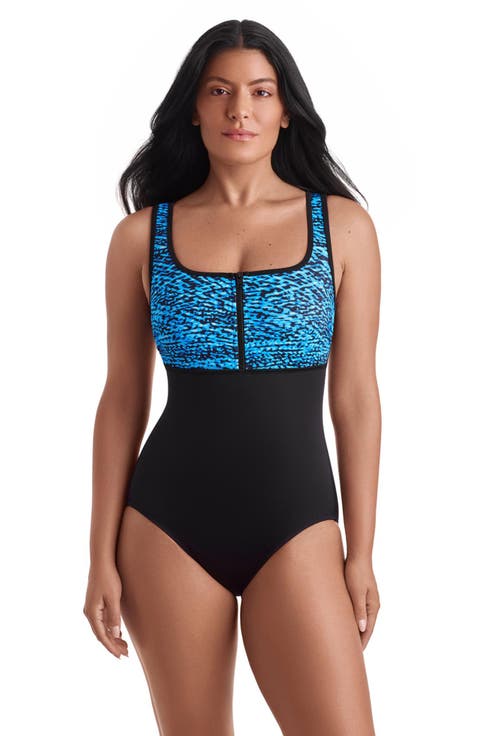 Scoopneck Zipper Tank Chlorine Resistant One-Piece Swimsuit