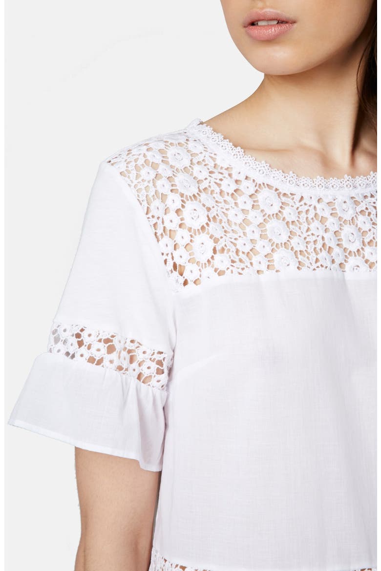 Crochet Inset Mixed Media Top, Alternate, color, WHITE