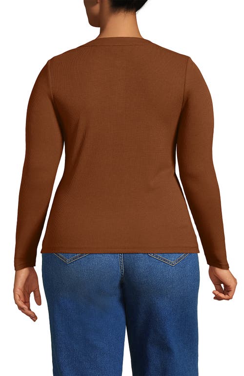 Lands' End Drapey Rib Skimming Long Sleeve Henley In Brown