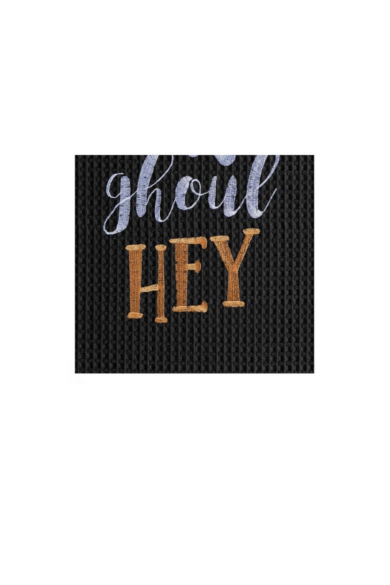 Hey Ghoul Hey Ghost Halloween Embroidered Cotton Waffle Weave Kitchen Towel, Alternate, color, Black