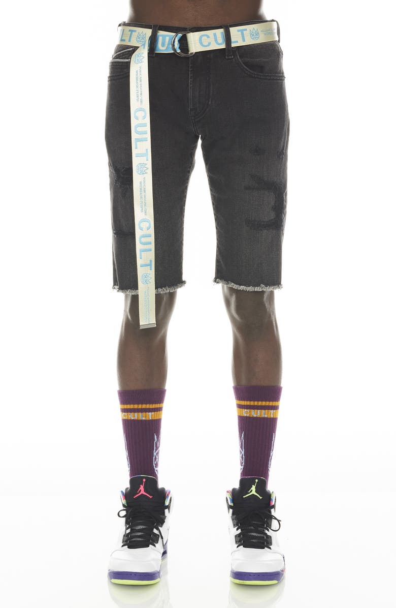 Cult of Individuality Rocker Belted Denim Shorts, Main, color, Scars