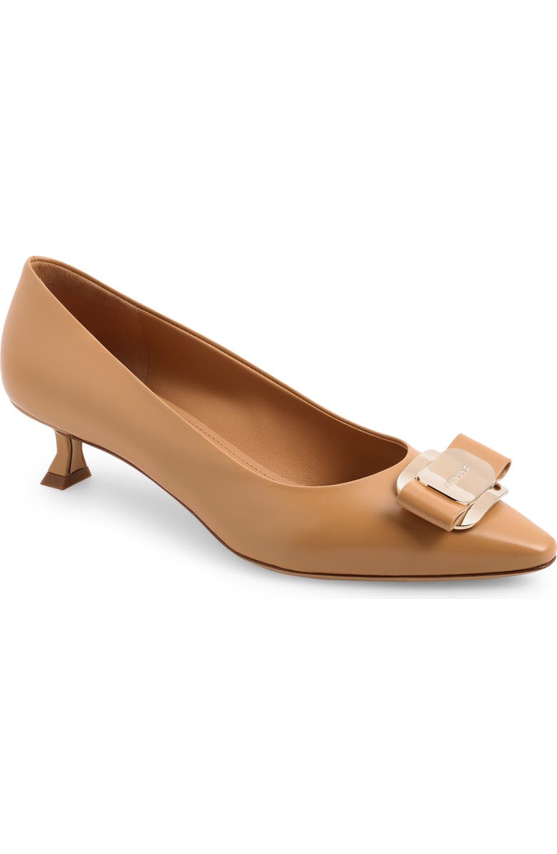 FERRAGAMO Zelma Bow Pointed Toe Kitten Heel Pump, Main, color,