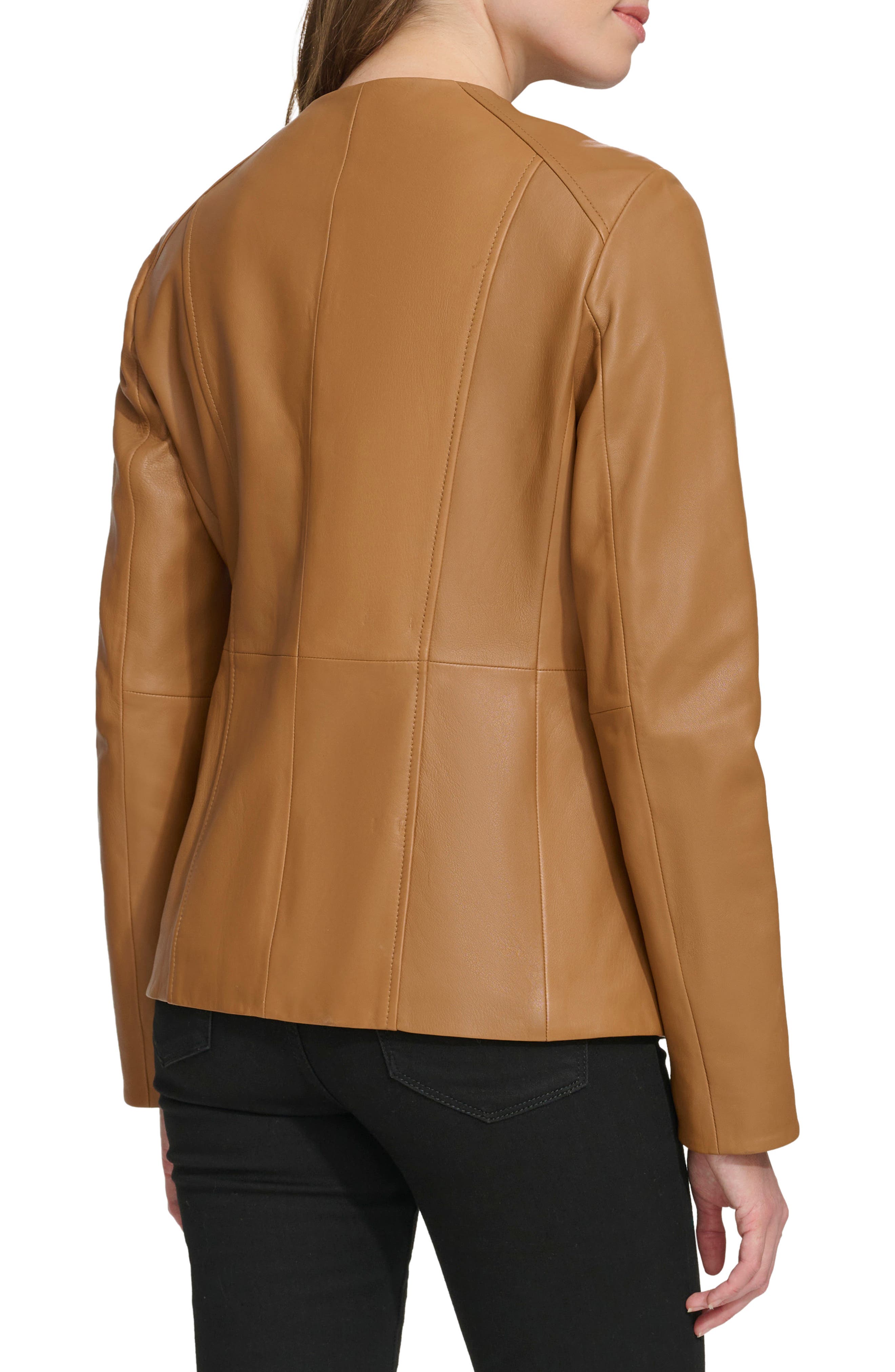 Collarless Leather Jacket - image 4